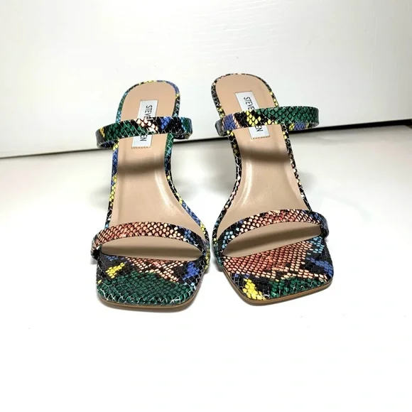 Steve Madden Multicolor Snake Print Stiletto Slide-in Sandal Michele Square Toe - Picture 4 of 10